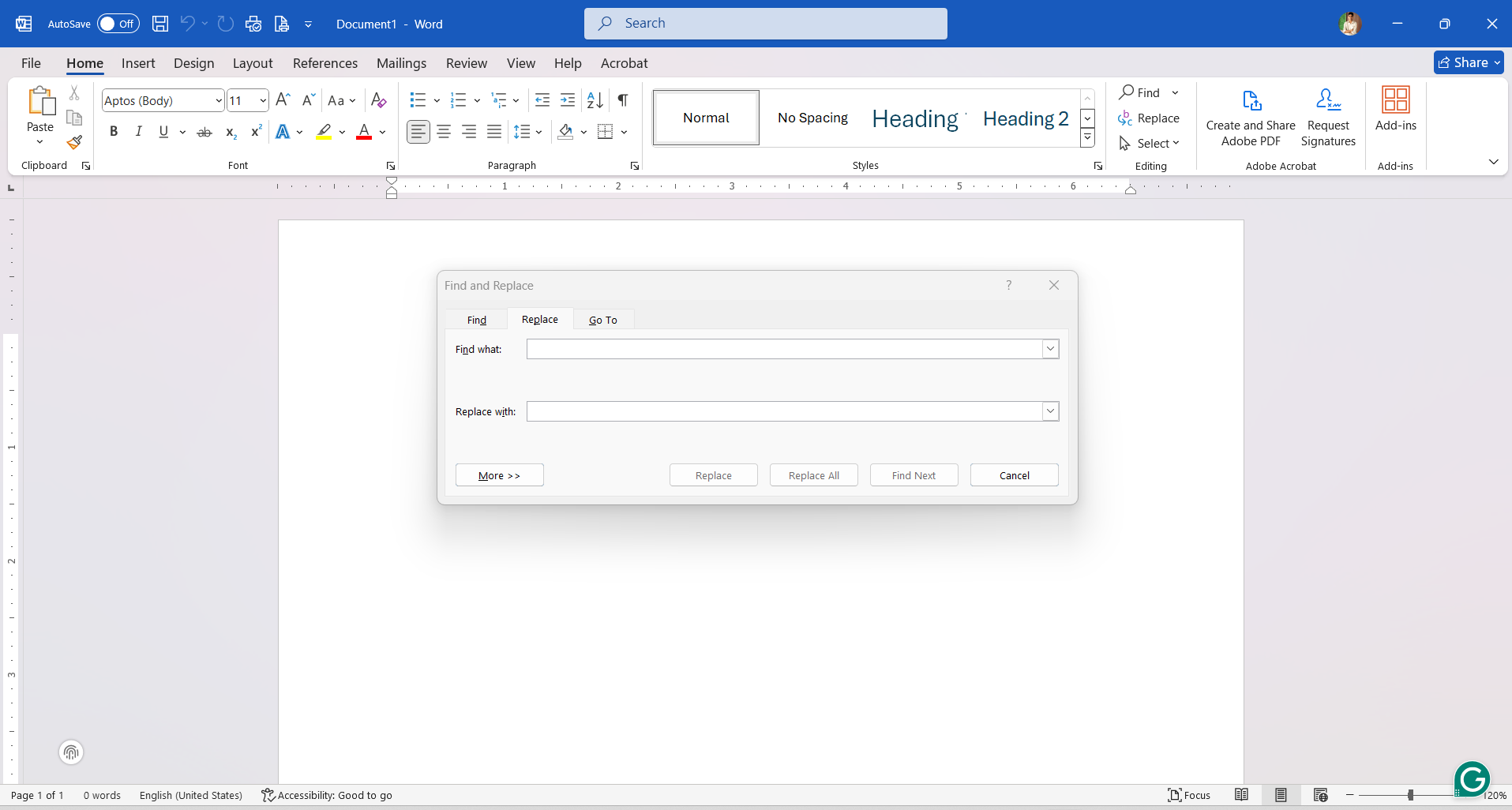 Find and Replace Dialog